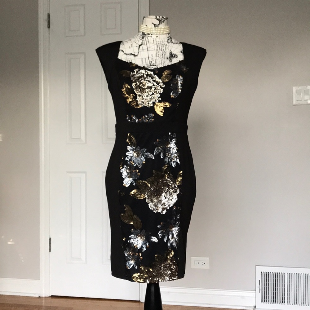 🎯Little Mistress Sequins embellish Vintage y2k Sheath Shift evening dress goth 8